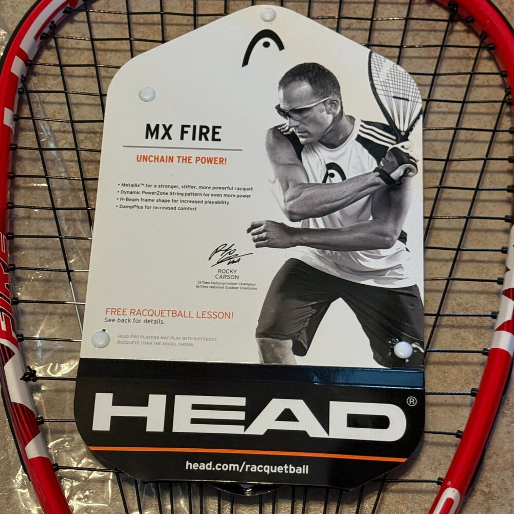 Head MX Fire Racketball Racket Gray Grip 3 5/8 (142) - Picture 2 of 2
